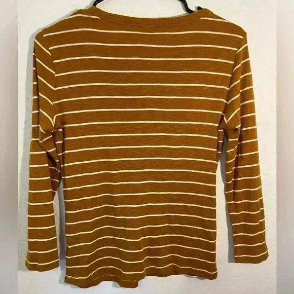 Anthropologie Mustard Yellow and White Horizontal Stripes Quarter Sleeve T Sz XS - Picture 4 of 7